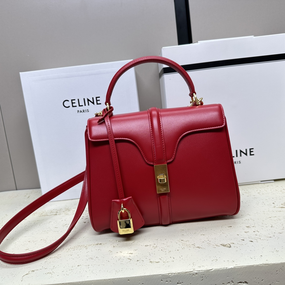 Bagsaaa Ce1i*e Small 16 Bag in Natural Calfskin Red - 23 x 18 x 10 CM