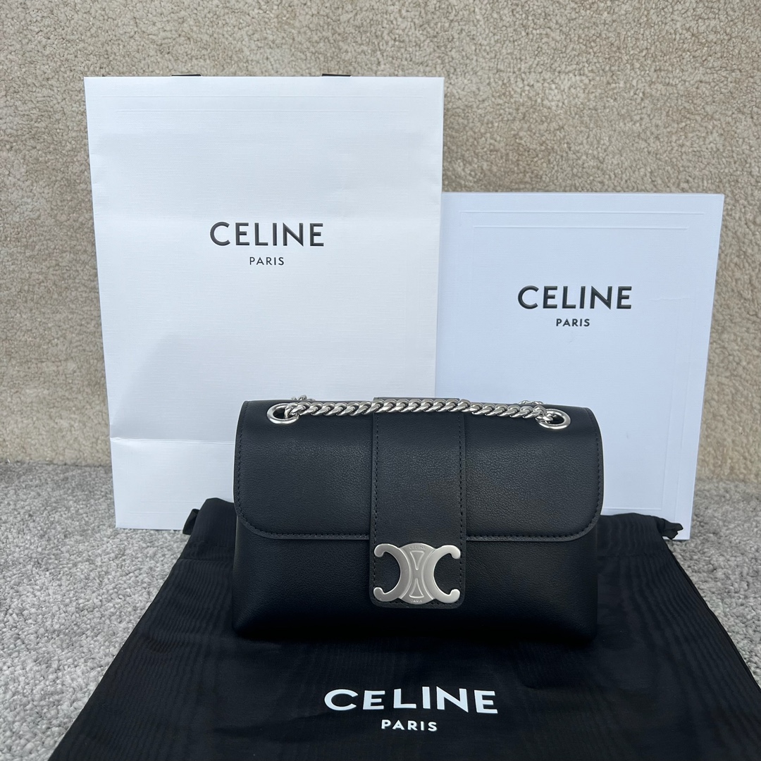 Bagsaaa Teen Ce1i*e Victoire Bag In S*pple Calfskin Black & Silver - 23.5 X 14 X 8 CM