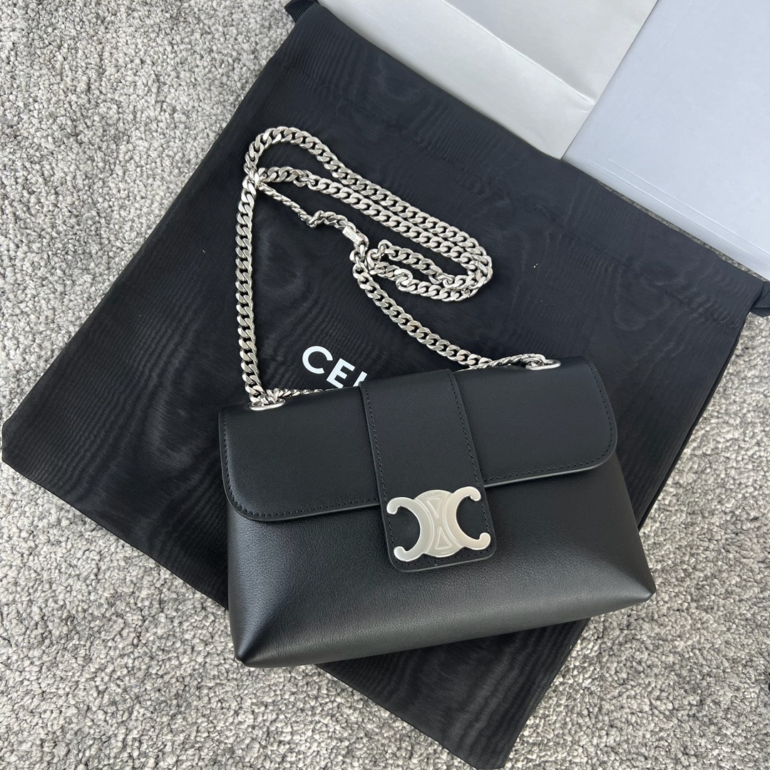 Bagsaaa Teen Ce1i*e Victoire Bag In S*pple Calfskin Black & Silver - 23.5 X 14 X 8 CM