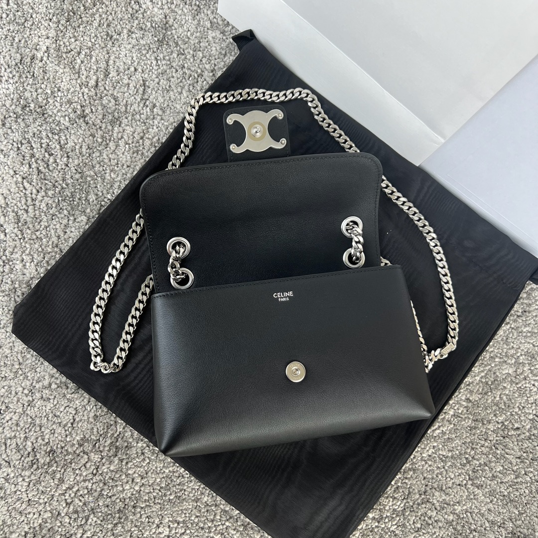 Bagsaaa Teen Ce1i*e Victoire Bag In S*pple Calfskin Black & Silver - 23.5 X 14 X 8 CM