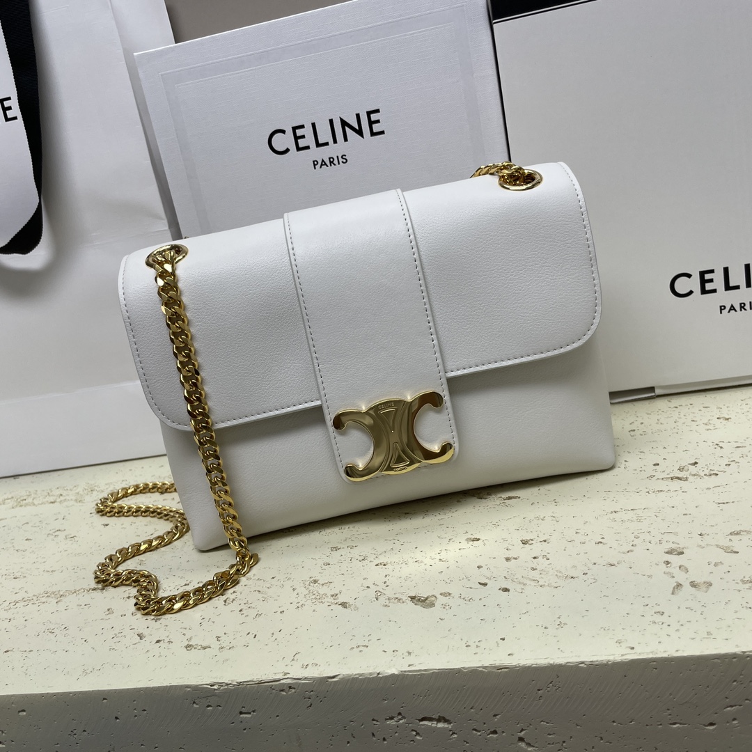 Bagsaaa Medium Ce1i*e Victoire Bag in S*pple Calfskin White - 25 x 15 x 8 CM
