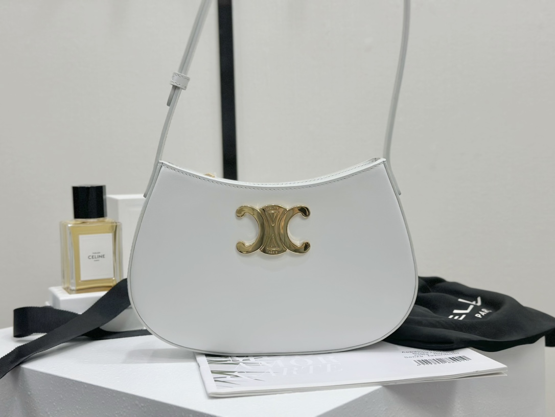 Bagsaaa Ce1i*e Medium Tilly Bag In Shiny Calfskin White & Gold - 22 X 13.5 X 4 CM