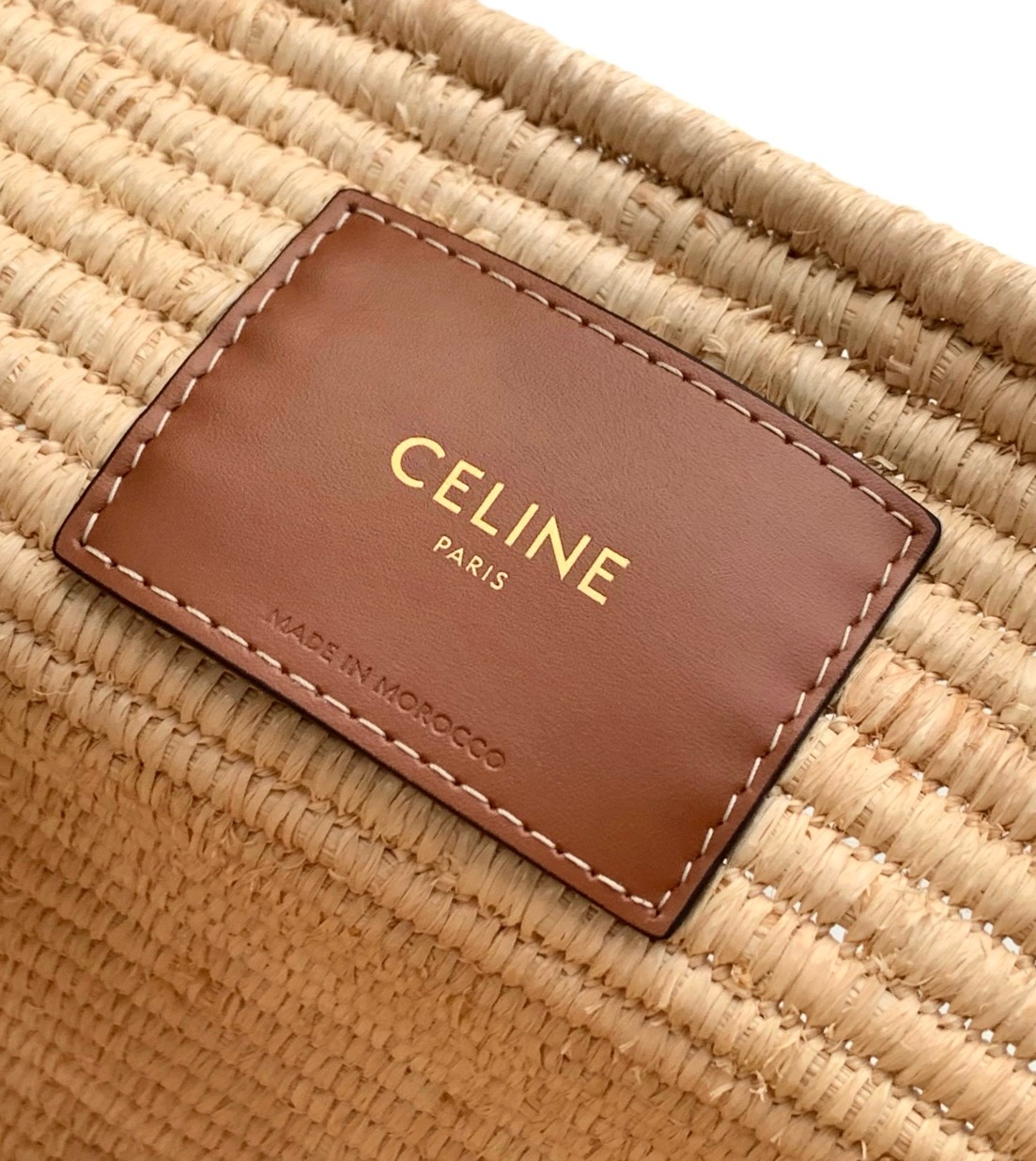 Bagsaaa Ce1i*e Classic Panier Medium Braided Triomphe in Raffia & Calfskin 116982 - 55cm