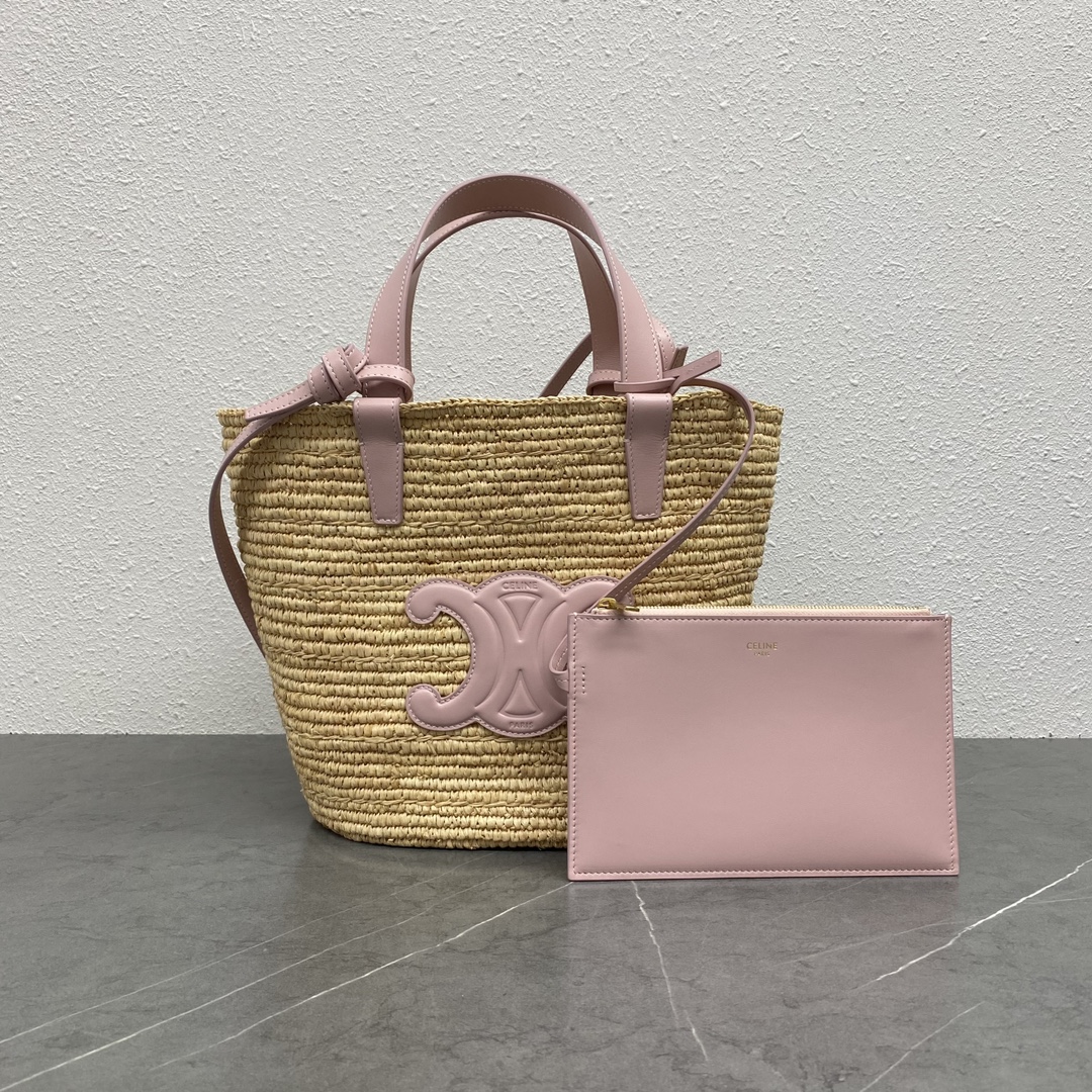 Bagsaaa Teen S*pple Classic Panier In Raffia and calfskin pink - 21.5 x 22 x 13 CM