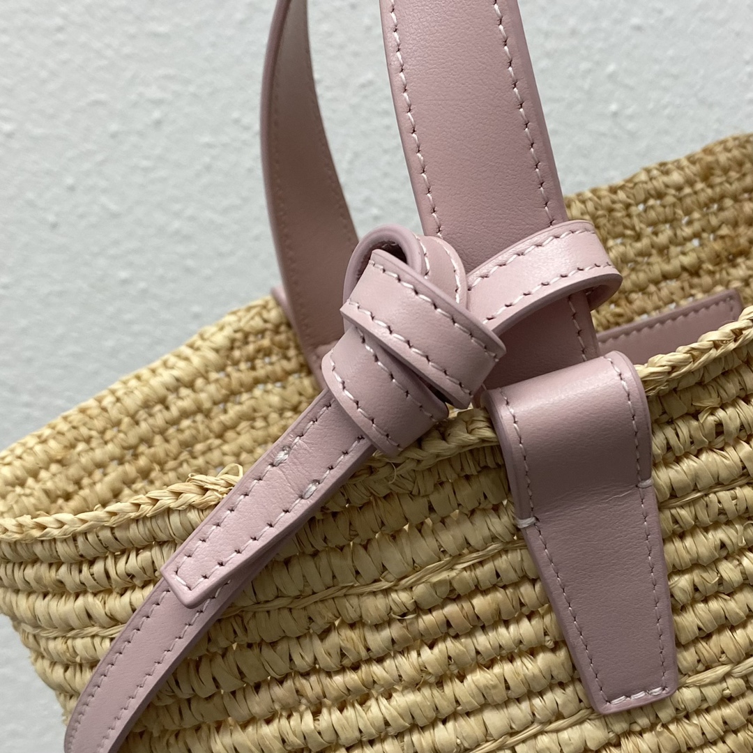 Bagsaaa Teen S*pple Classic Panier In Raffia and calfskin pink - 21.5 x 22 x 13 CM