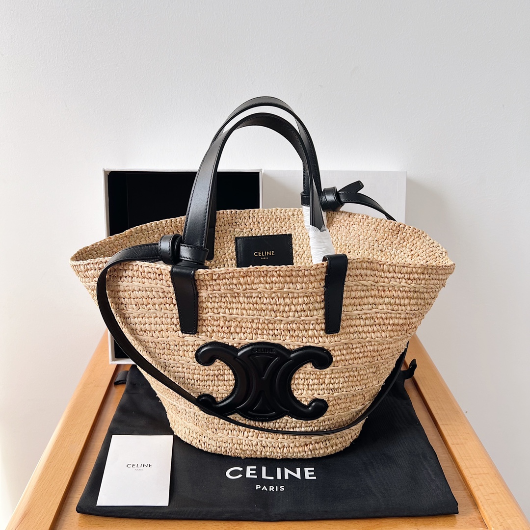Bagsaaa Teen S*pple Classic Panier In Raffia and calfskin black - 21.5 x 22 x 13 CM