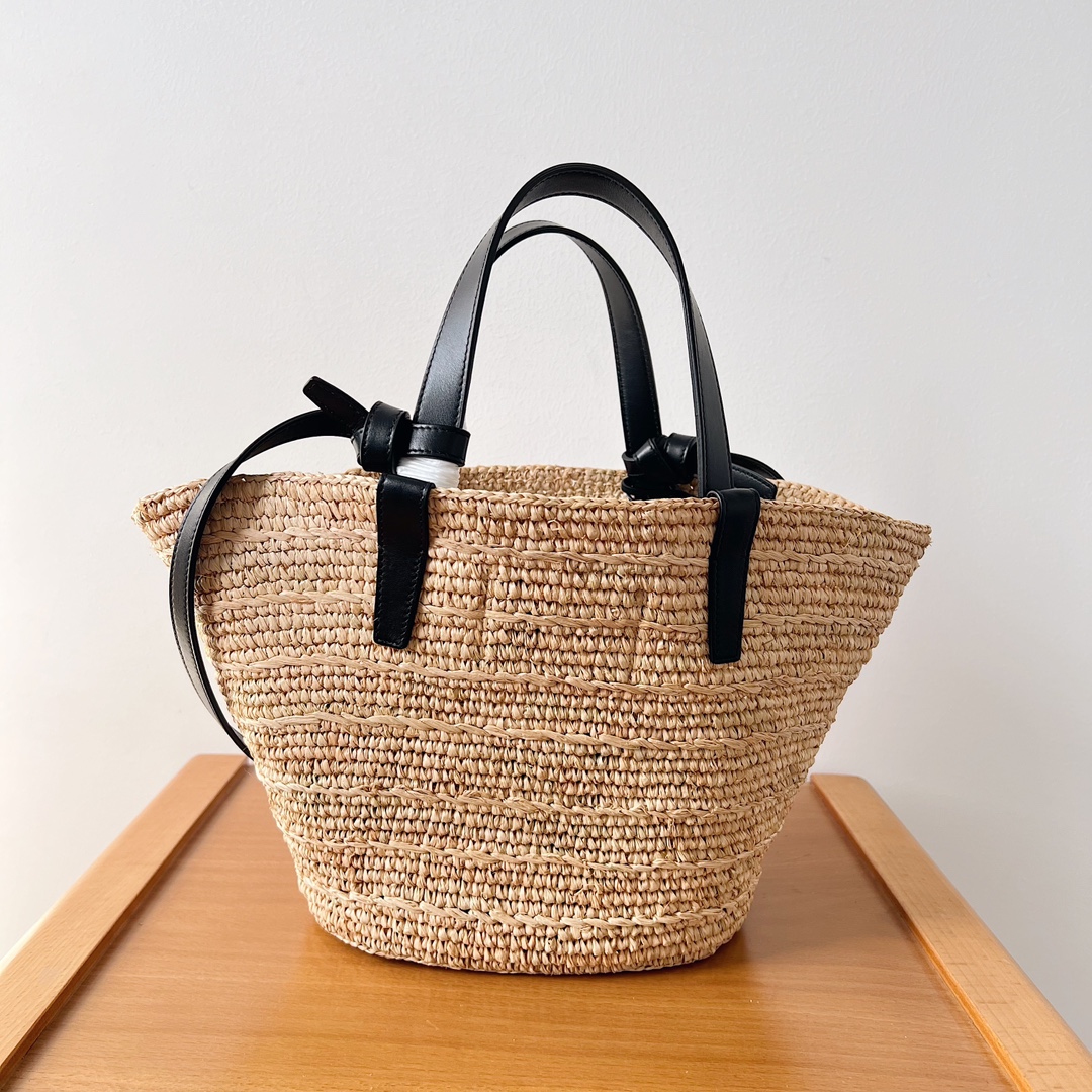 Bagsaaa Teen S*pple Classic Panier In Raffia and calfskin black - 21.5 x 22 x 13 CM