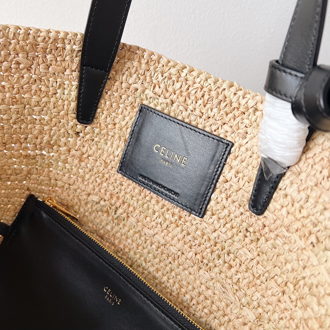 Bagsaaa Teen S*pple Classic Panier In Raffia and calfskin black - 21.5 x 22 x 13 CM