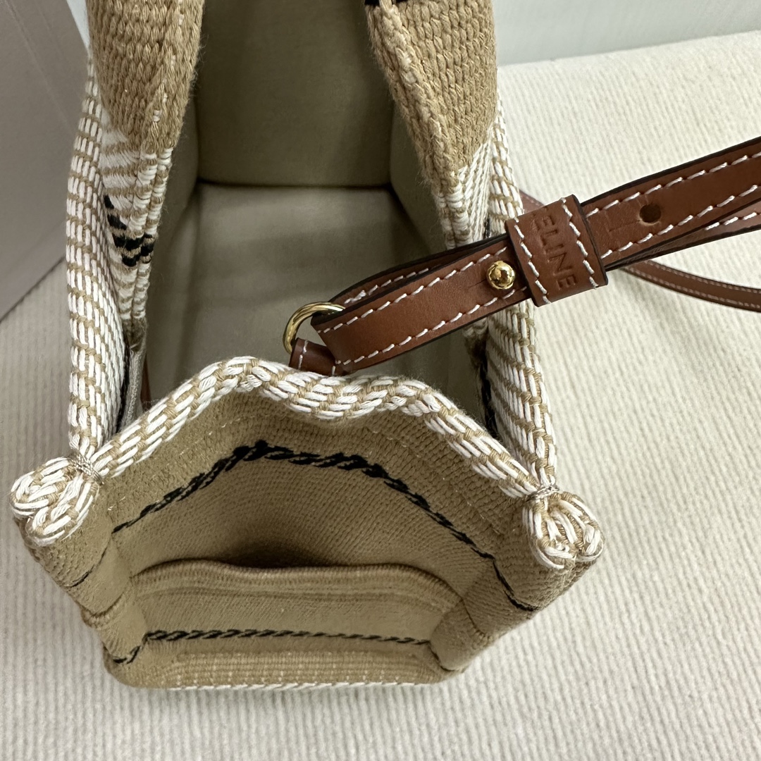 Bagsaaa Ce1i*e Small Cabas Thais In Black Striped Textile With Triomphe - 25.5 x 18.5 x 12 CM
