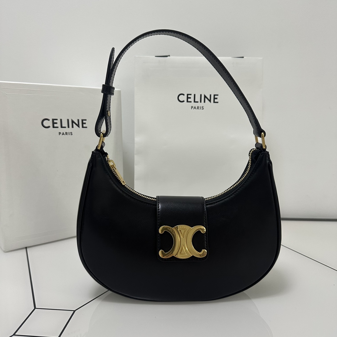 Bagsaaa Ce1i*e Medium Ava Triomphe Bag In Smooth Calfskin Black - 24.5 x 17 x 9 CM