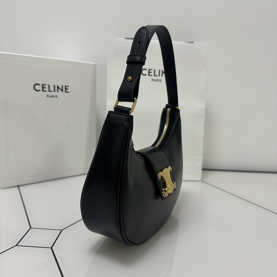 Bagsaaa Ce1i*e Medium Ava Triomphe Bag In Smooth Calfskin Black - 24.5 x 17 x 9 CM
