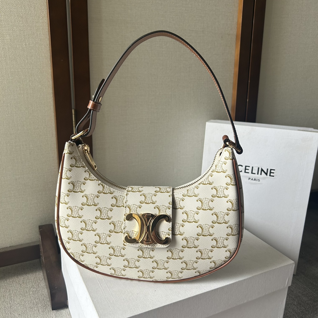 Bagsaaa Ce1i*e Medium Ava Triomphe Bag In Triomphe Canvas and calfskin white - 24.5 x 17 x 9 CM