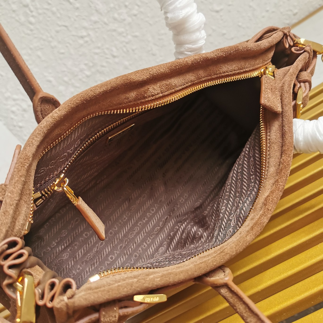 Bagsaaa Pra*a Medium suede handbag dark brown 1BA426 - 32x15.5x2cm