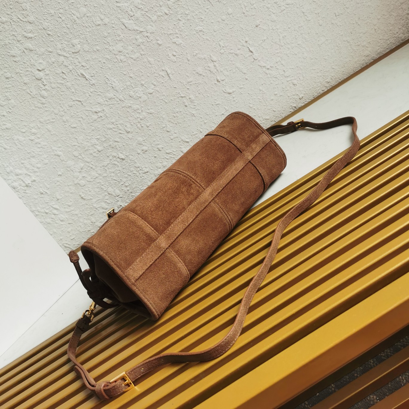 Bagsaaa Pra*a Medium suede handbag dark brown 1BA426 - 32x15.5x2cm
