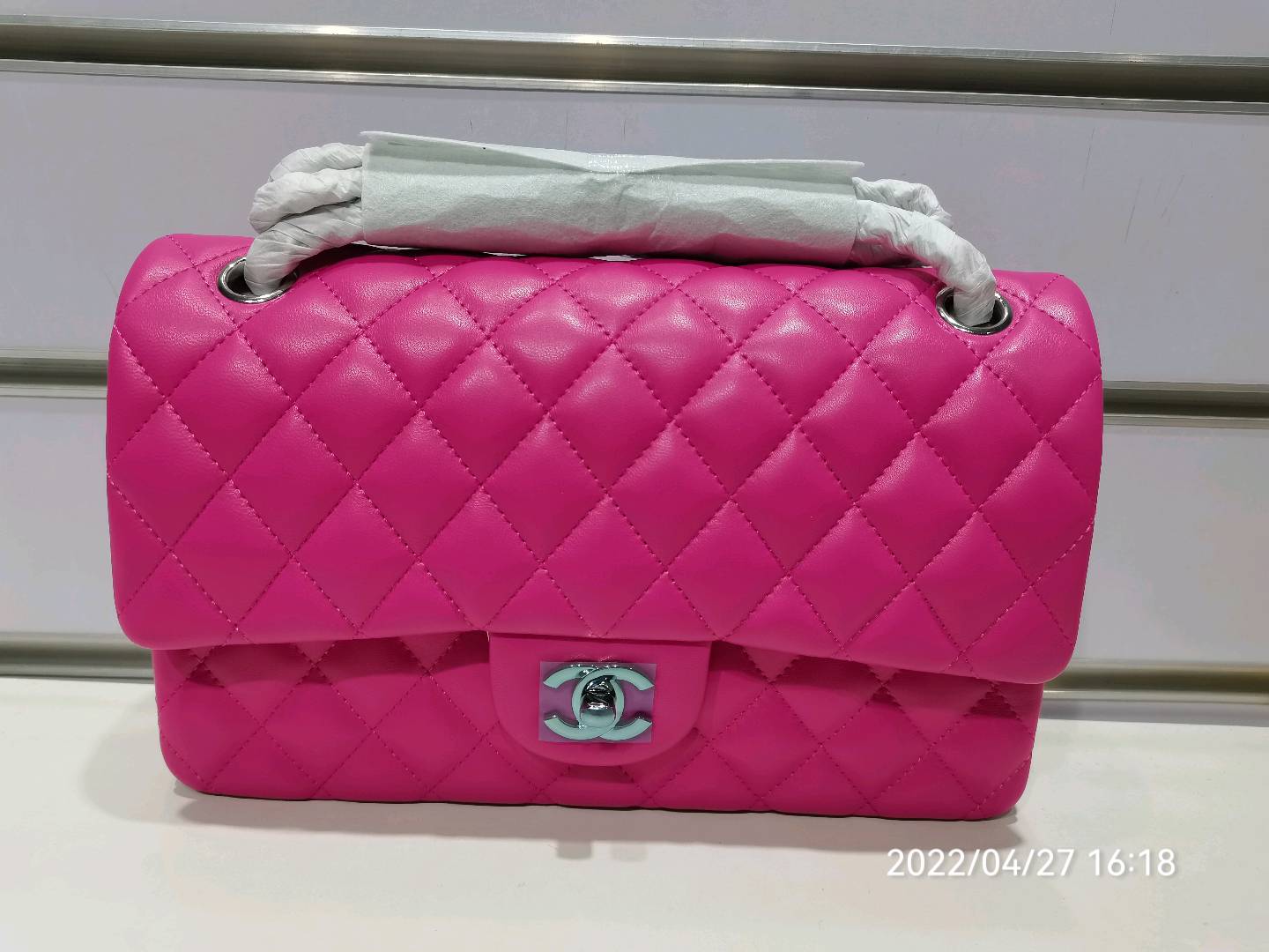 Bagsaaa Ch**el Flap Bag Lambskin Hot Pink - 25cm