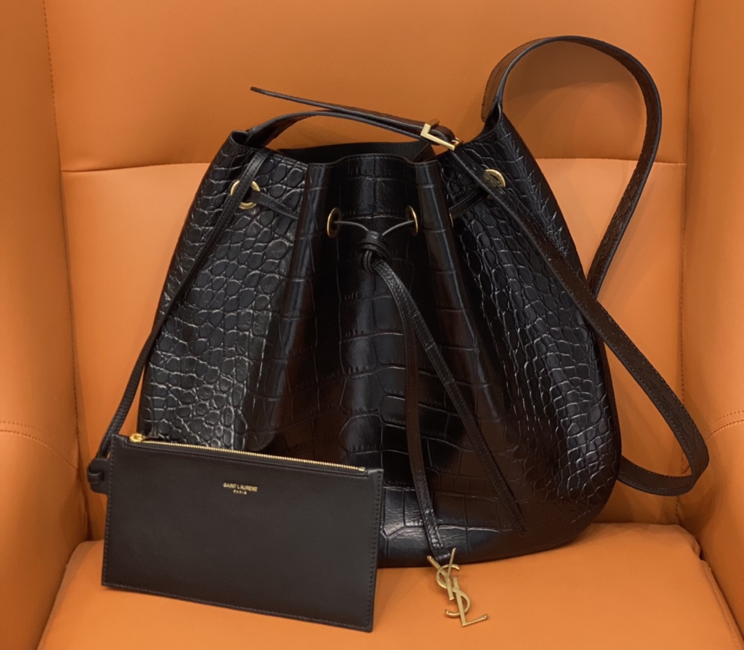 Bagsaaa Y51 Paris Vii Large Flat Hobo Bag Crocodile Black - 44 X 33 X 2 cm