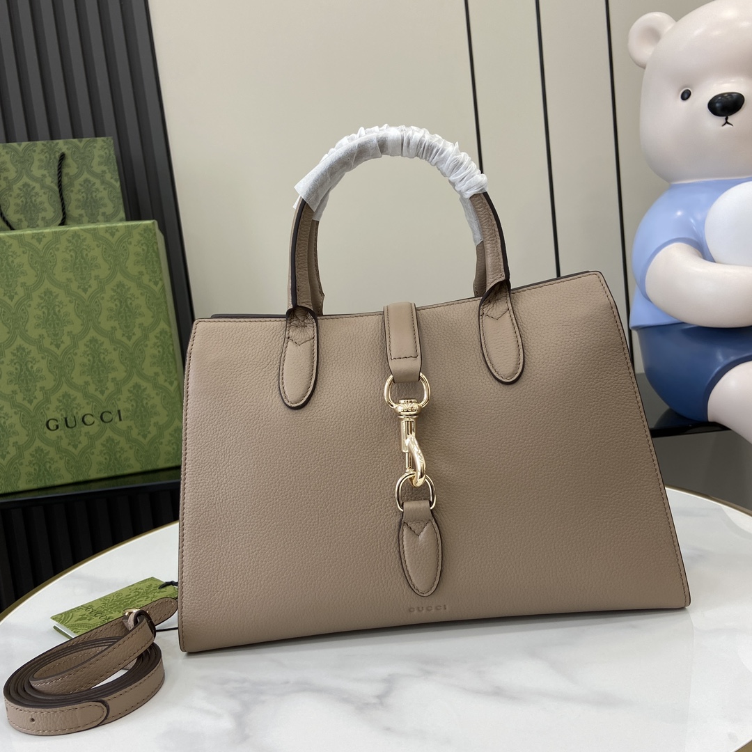 Bagsaaa Gvc*1 Medium Tote Bag With Hook Closure 806205 Taupe - 31x22.5x10cm