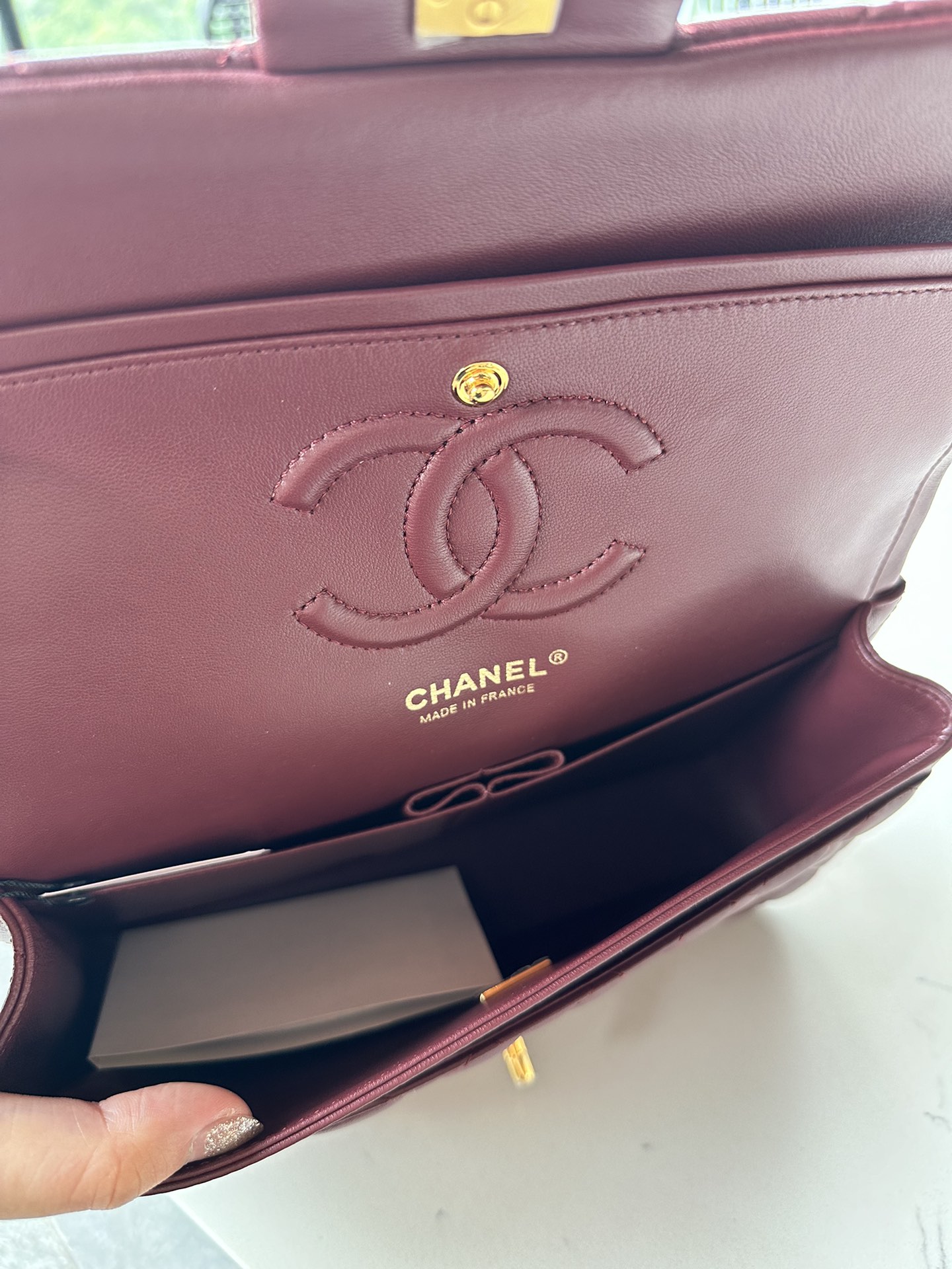 Bagsaaa Ch**el Flap Bag Burgundy Lambskin Gold A01112 - 15.5 × 25.5 × 6.5 cm