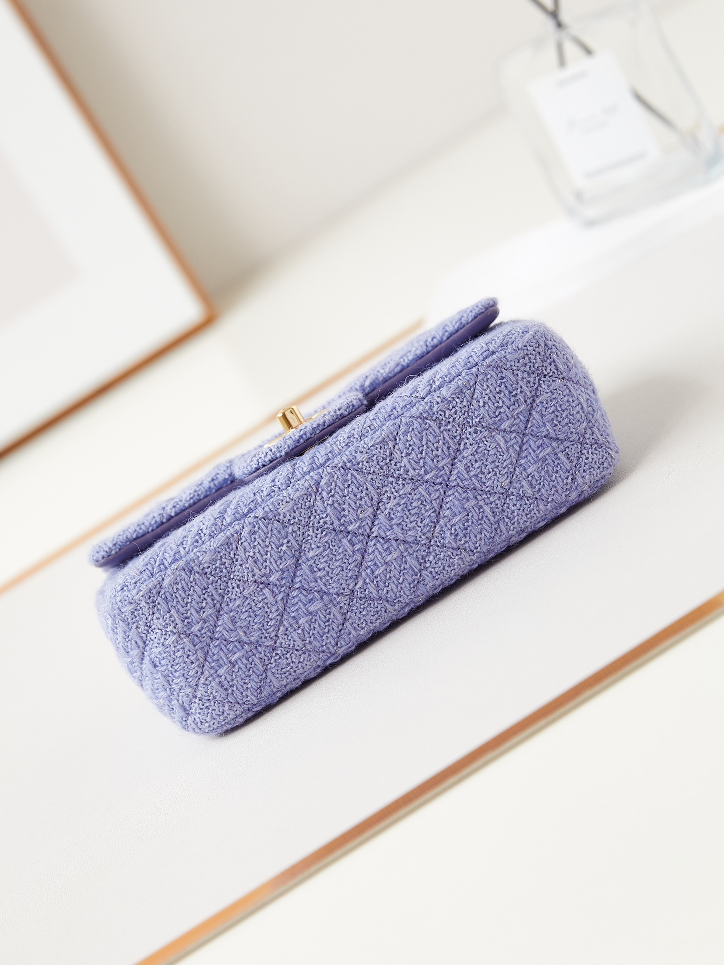 Bagsaaa Ch**el Mini Classic Handbag A69900 Lilac Wool Tweed -12 × 20 × 6 cm