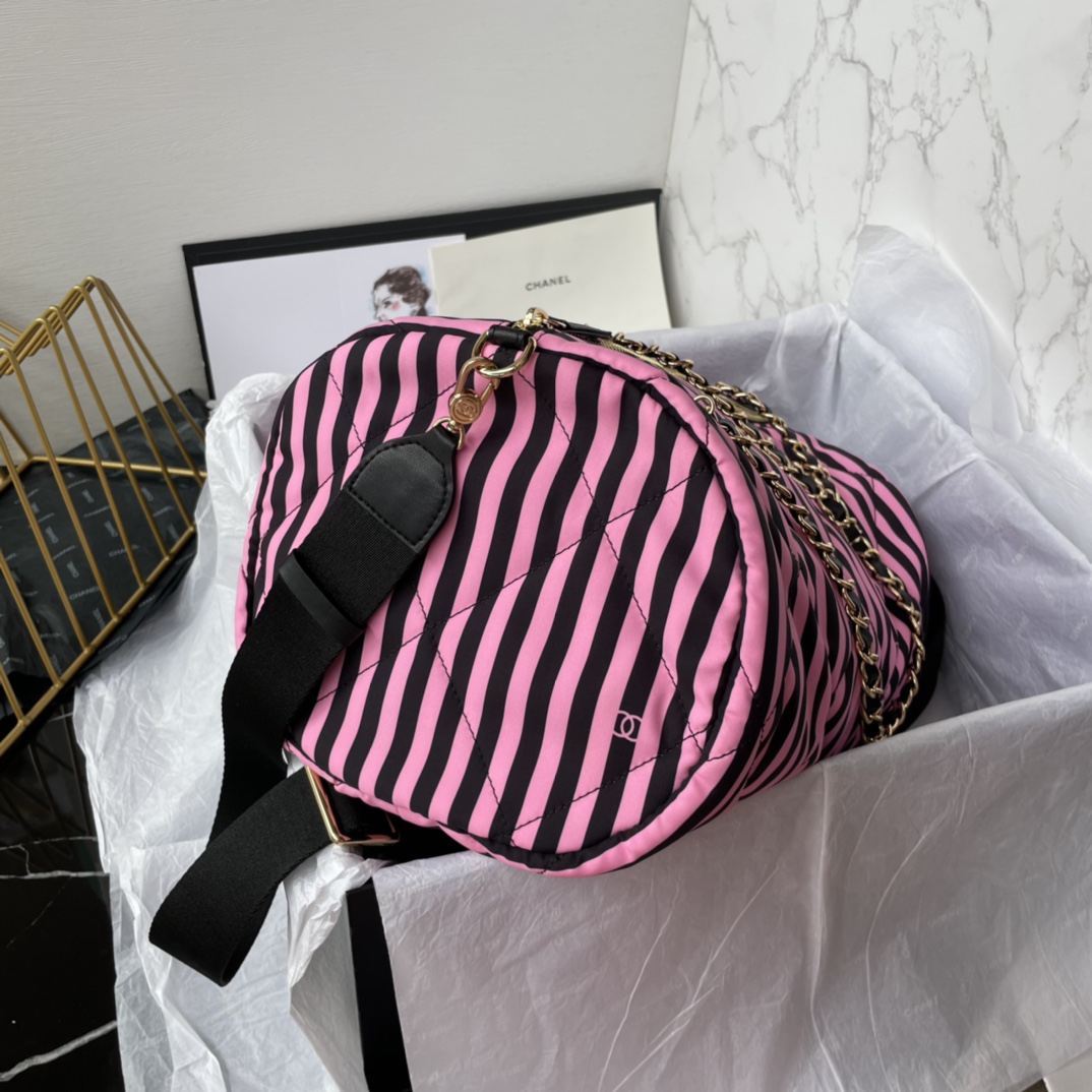 Bagsaaa Ch**el Large Bowling Bag AS4696 Pink & Black - 20 × 35 × 18 cm