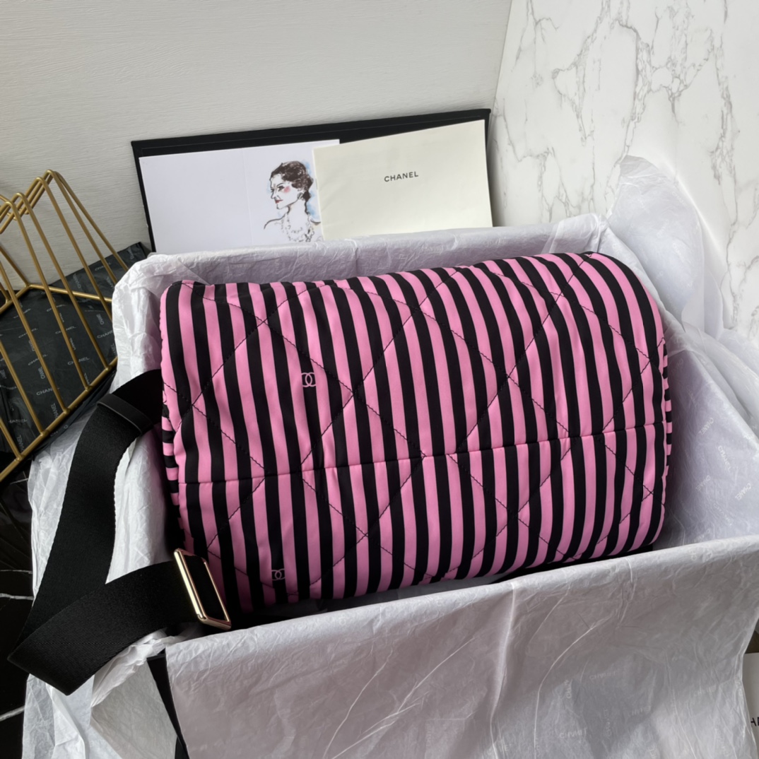 Bagsaaa Ch**el Large Bowling Bag AS4696 Pink & Black - 20 × 35 × 18 cm