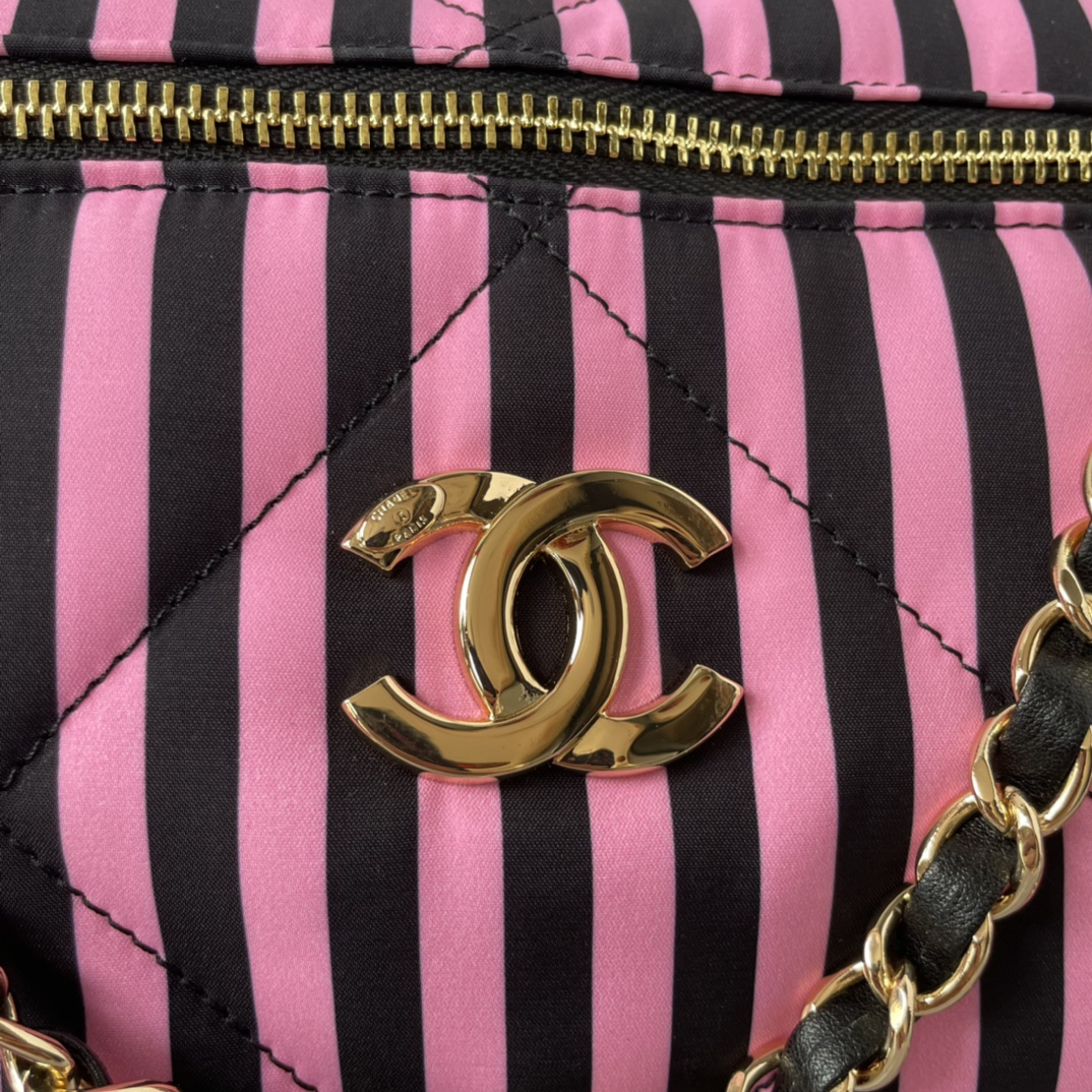 Bagsaaa Ch**el Large Bowling Bag AS4696 Pink & Black - 20 × 35 × 18 cm