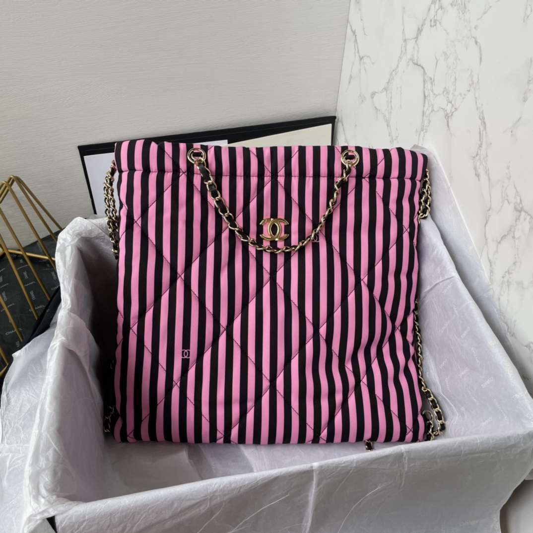 Bagsaaa Ch**el Large Backpack AS4692 Black & Pink - 36 × 35 × 2 cm