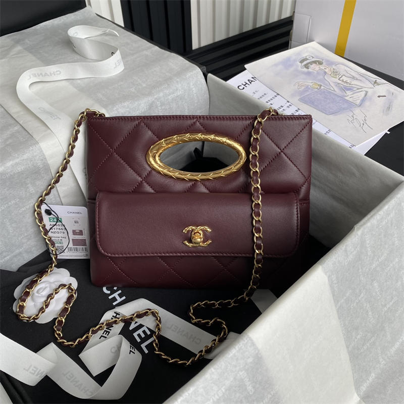 Bagsaaa Ch**el Clutch AS5038 Dark Red - 19 × 25 × 3 cm