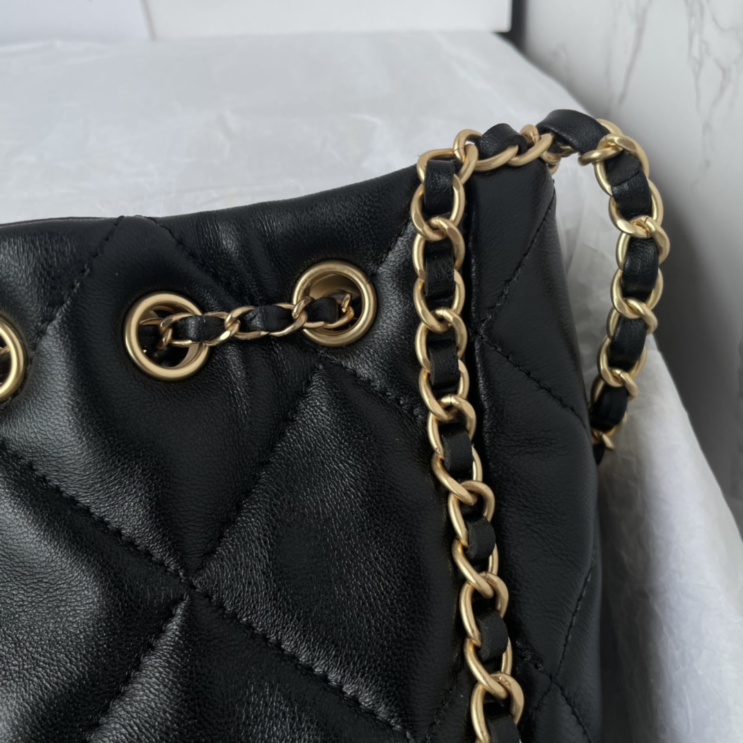 Bagsaaa Ch**el Small Bucket Bag AS5094 Black Lambskin - 17.5 × 18 × 12 cm