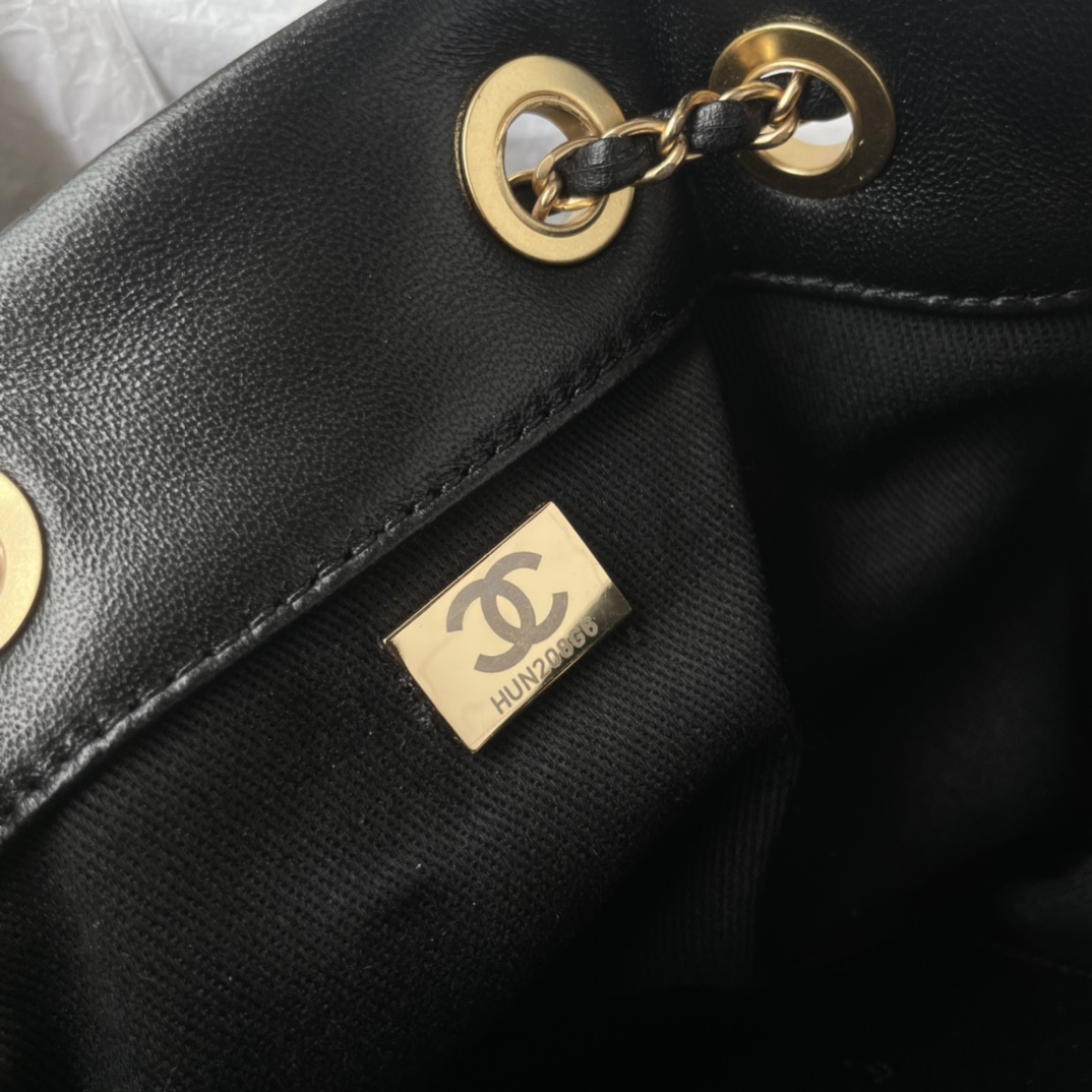 Bagsaaa Ch**el Small Bucket Bag AS5094 Black Lambskin - 17.5 × 18 × 12 cm
