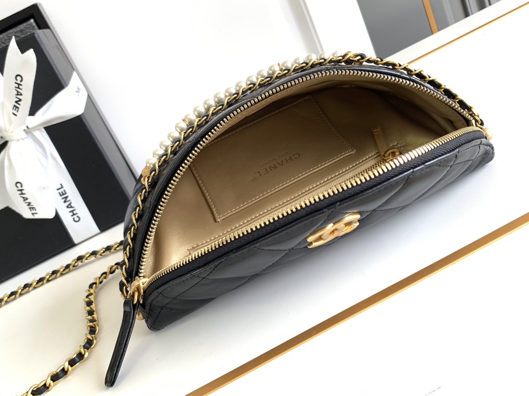Bagsaaa Ch**el Waist Bag AS4991 Black & Imitation Pearls - 17 × 24 × 11 cm