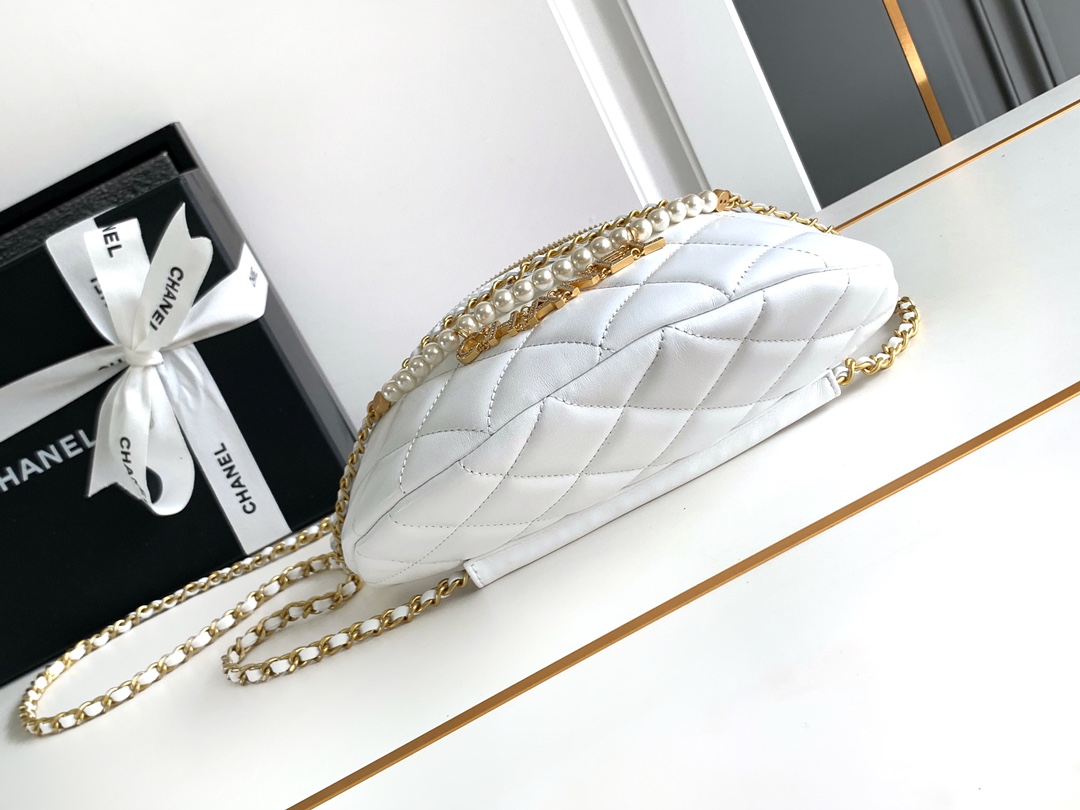 Bagsaaa Ch**el Waist Bag AS4991 White & Imitation Pearls - 17 × 24 × 11 cm