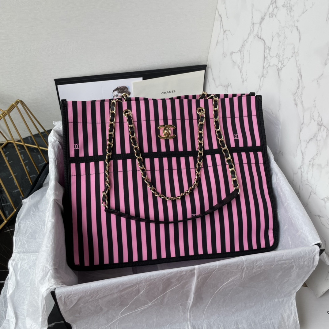 Bagsaaa Ch**el Shopping Bag AS4693 Black & Pink - 31 × 36 × 18 cm