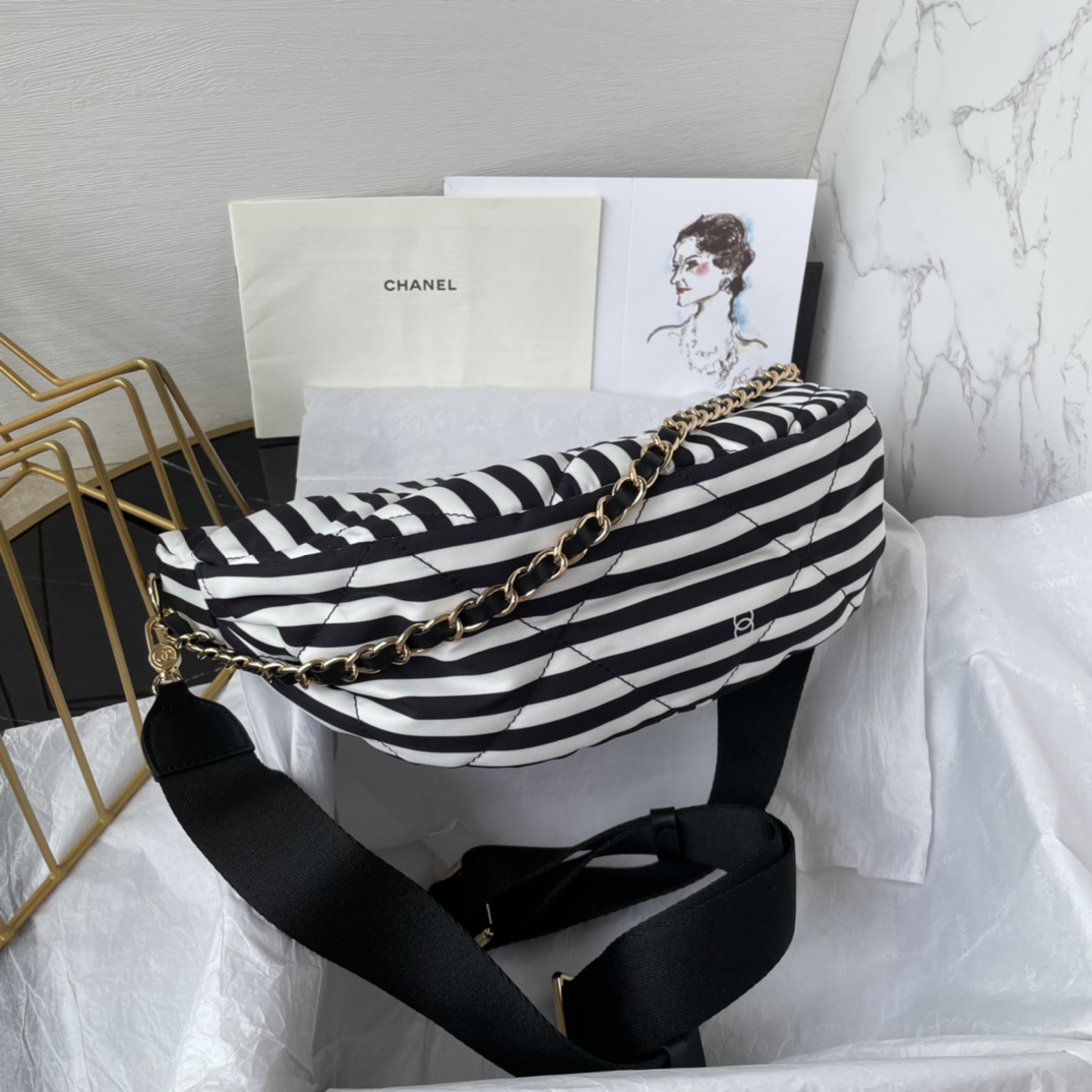 Bagsaaa Ch**el Large Hobo Bag AS4698 White & Black - 16 × 30 × 10 cm