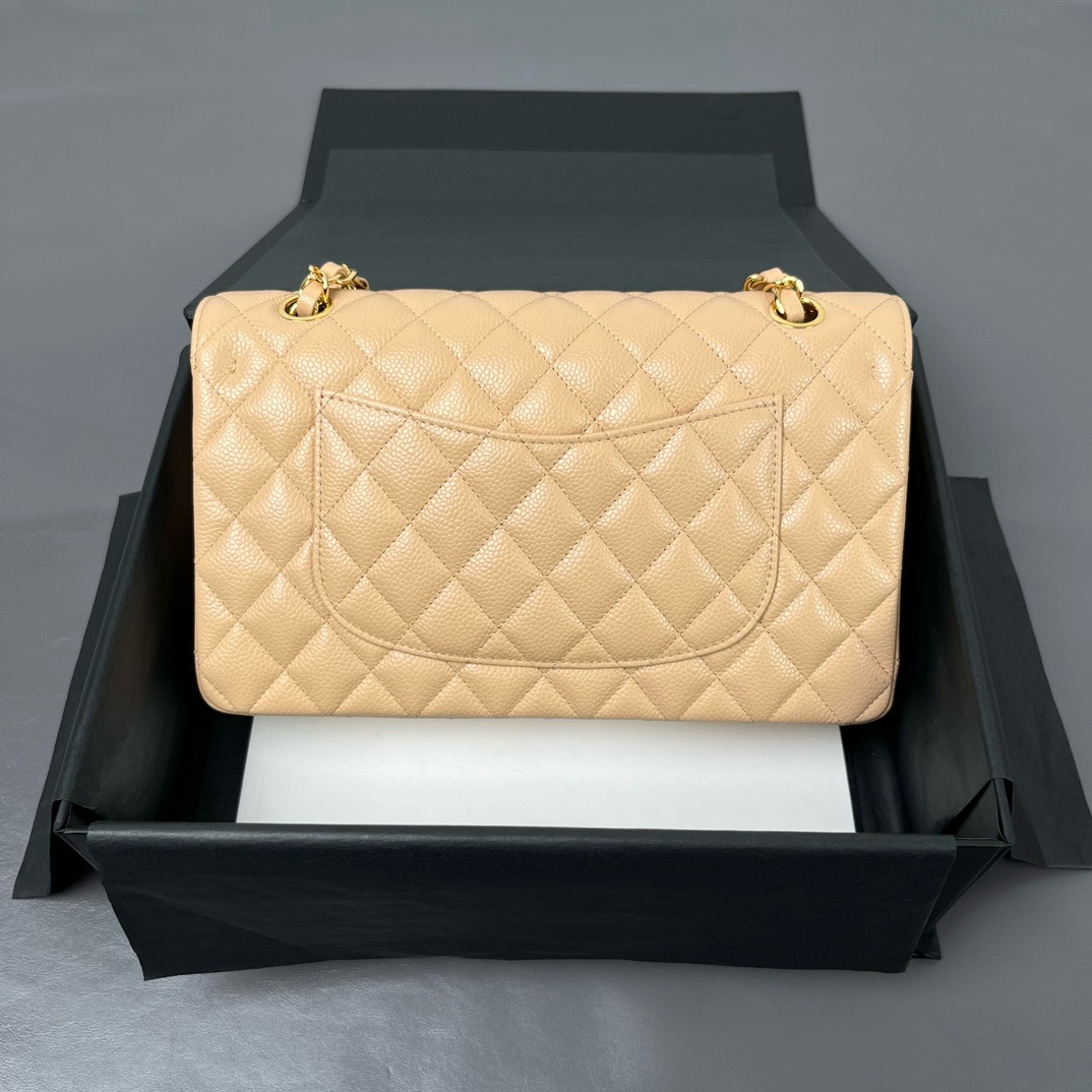 Bagsaaa Ch**el Flap Bag Light Beige Caviar & Gold - 25cm