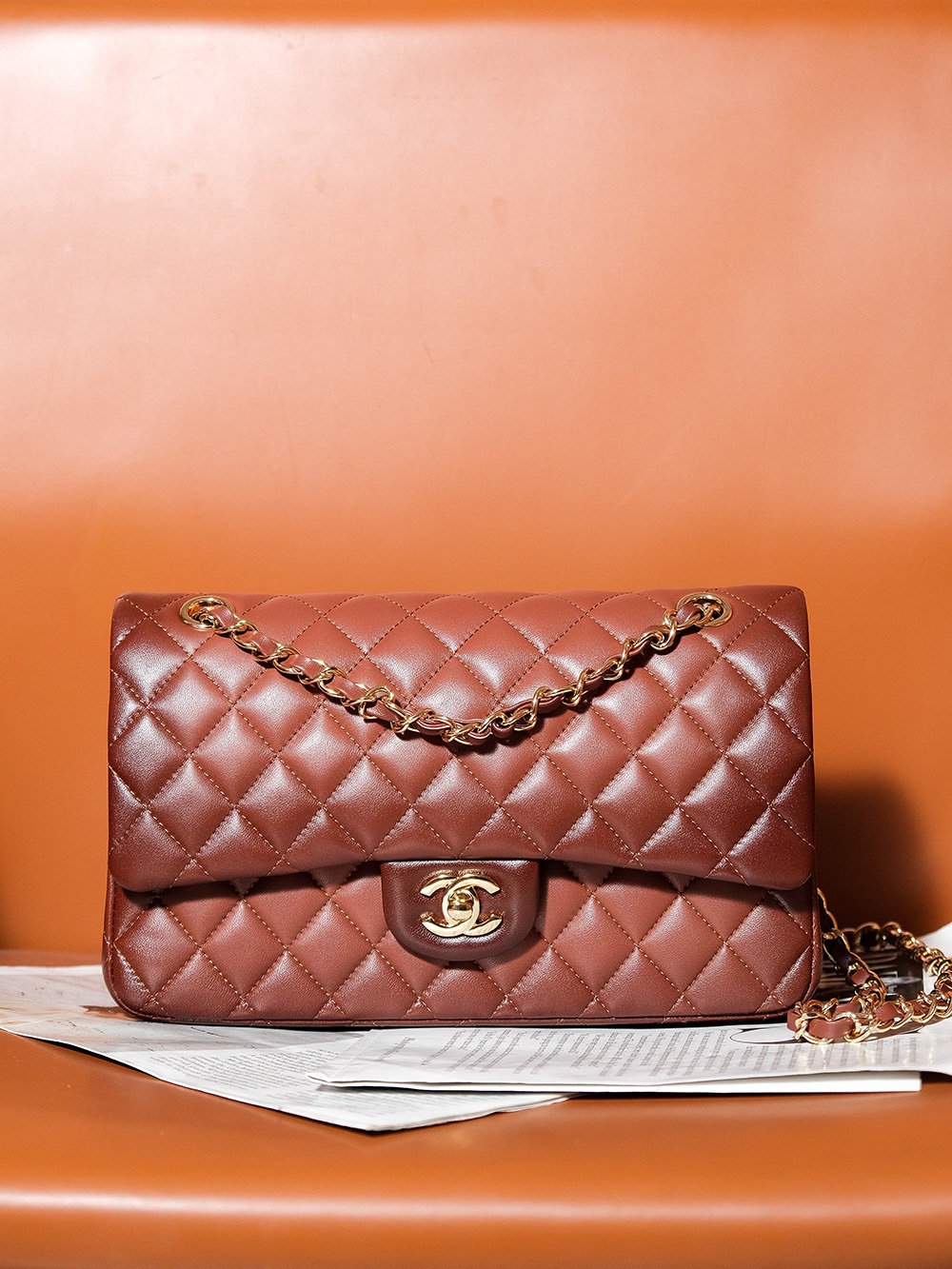 Bagsaaa Ch**el Flap Bag Classic 11.12 Gradient Lambskin Brown A01112 - 15.5 × 25.5 × 6.5 cm