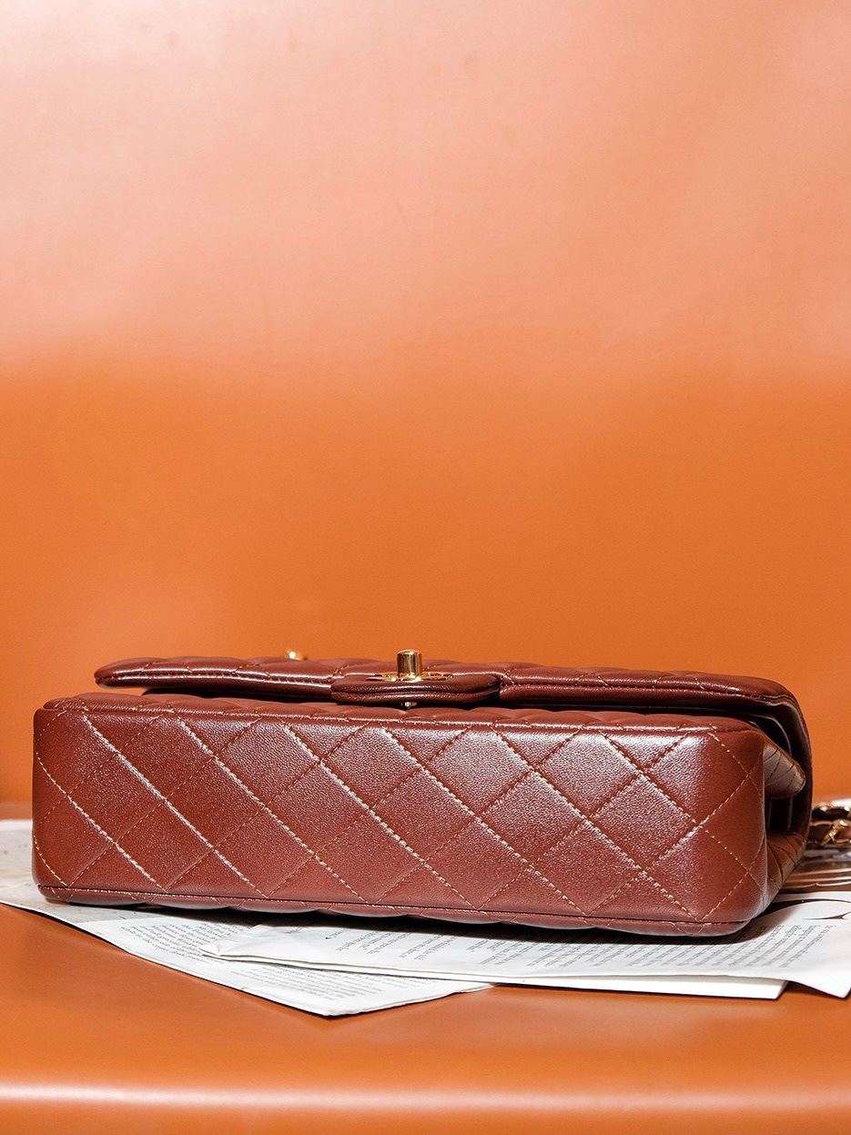 Bagsaaa Ch**el Flap Bag Classic 11.12 Gradient Lambskin Brown A01112 - 15.5 × 25.5 × 6.5 cm