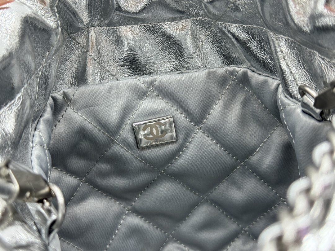 Bagsaaa Ch**el 22 Mini Handbag Metallic Lambskin Silver AS3980 - 20 × 19 × 6 cm