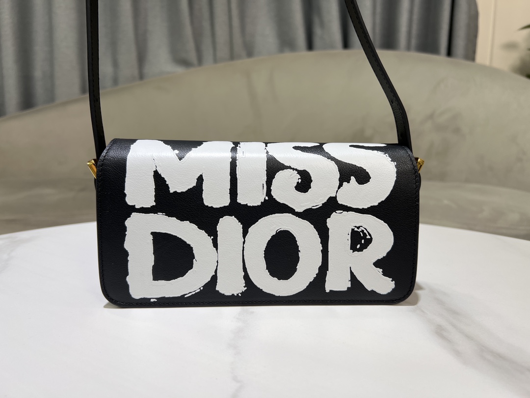 Bagsaaa Miss D10r Flap Bag Black and White Miss D10r Graffiti Printed Calfskin - 22 x 11 x 6 cm