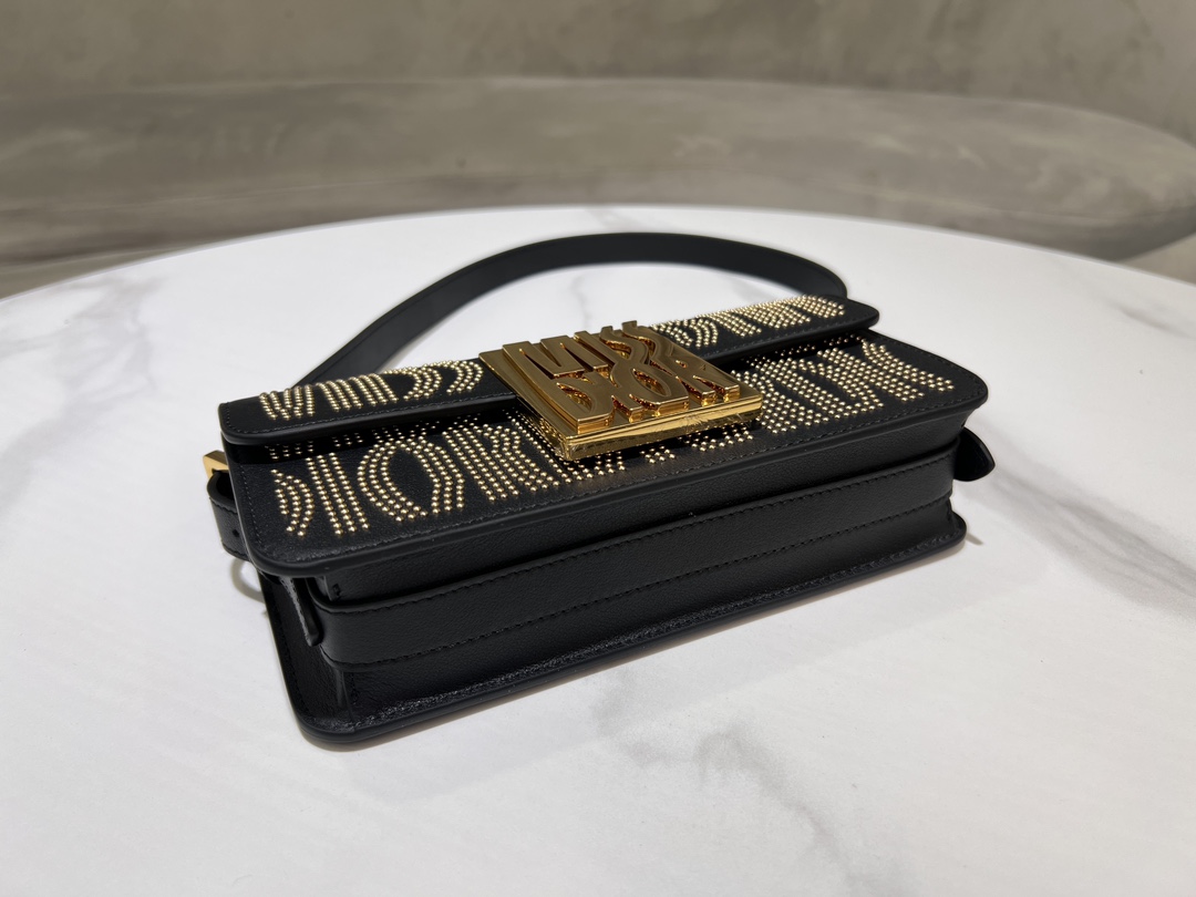 Bagsaaa Miss D10r Flap Bag Black Miss D10r Allover Calfskin with Gold-Finish Studs - 22 x 11 x 6 cm
