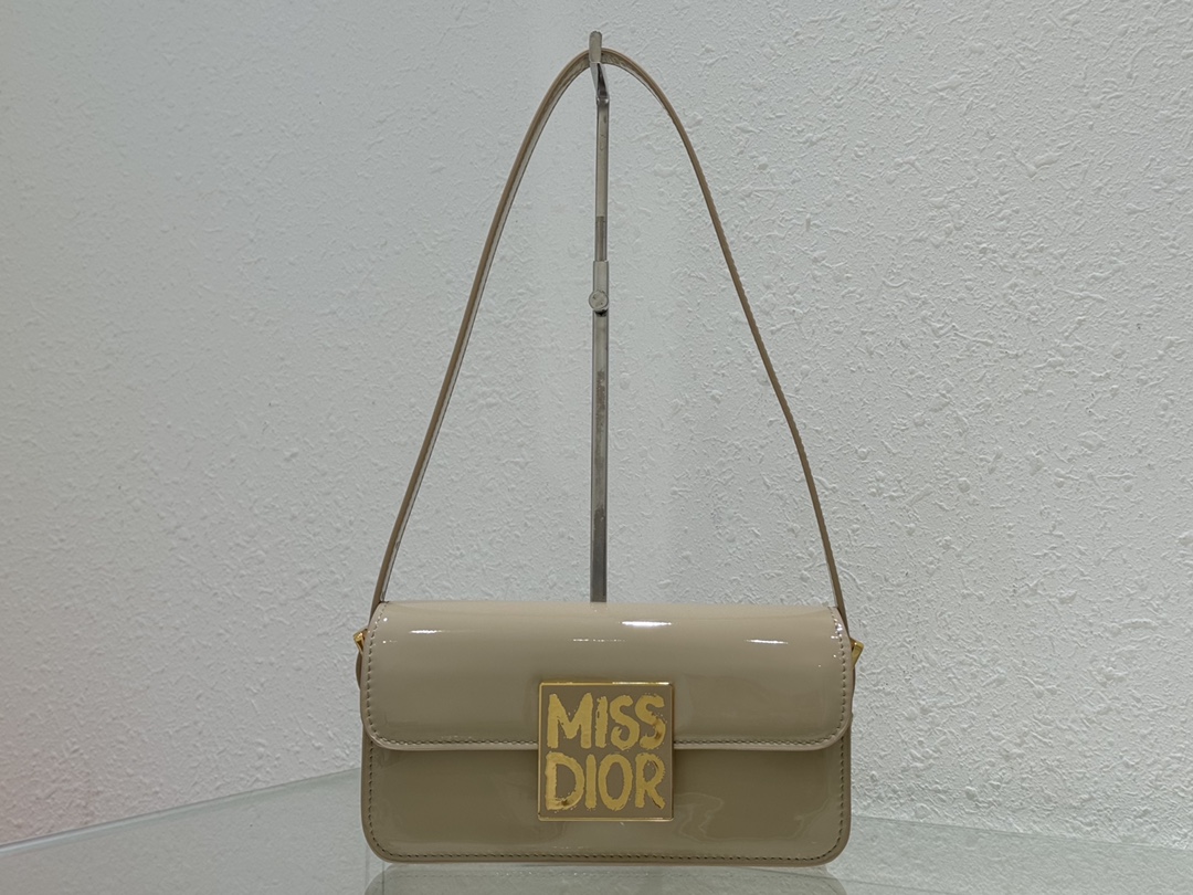 Bagsaaa Miss D10r Flap Bag Rope Beige Patent Calfskin - 22 x 11 x 6 cm