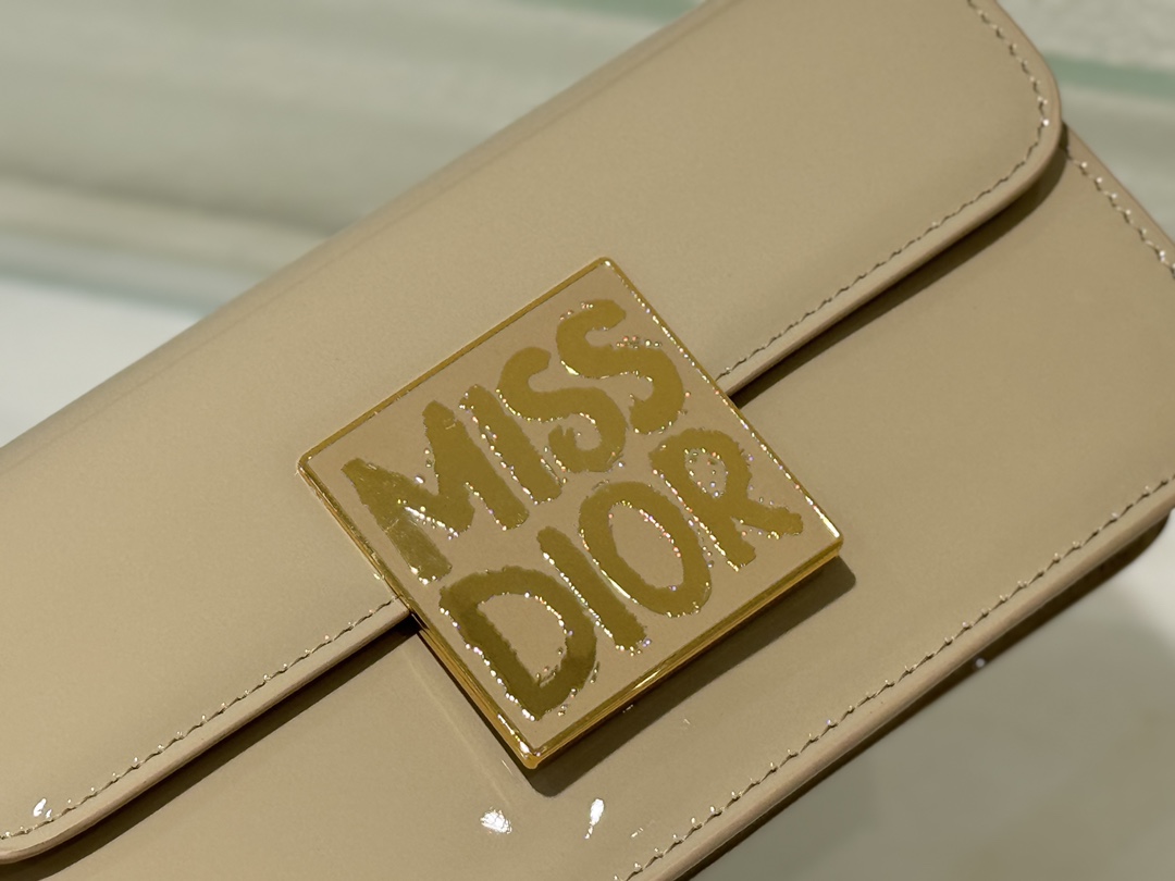 Bagsaaa Miss D10r Flap Bag Rope Beige Patent Calfskin - 22 x 11 x 6 cm