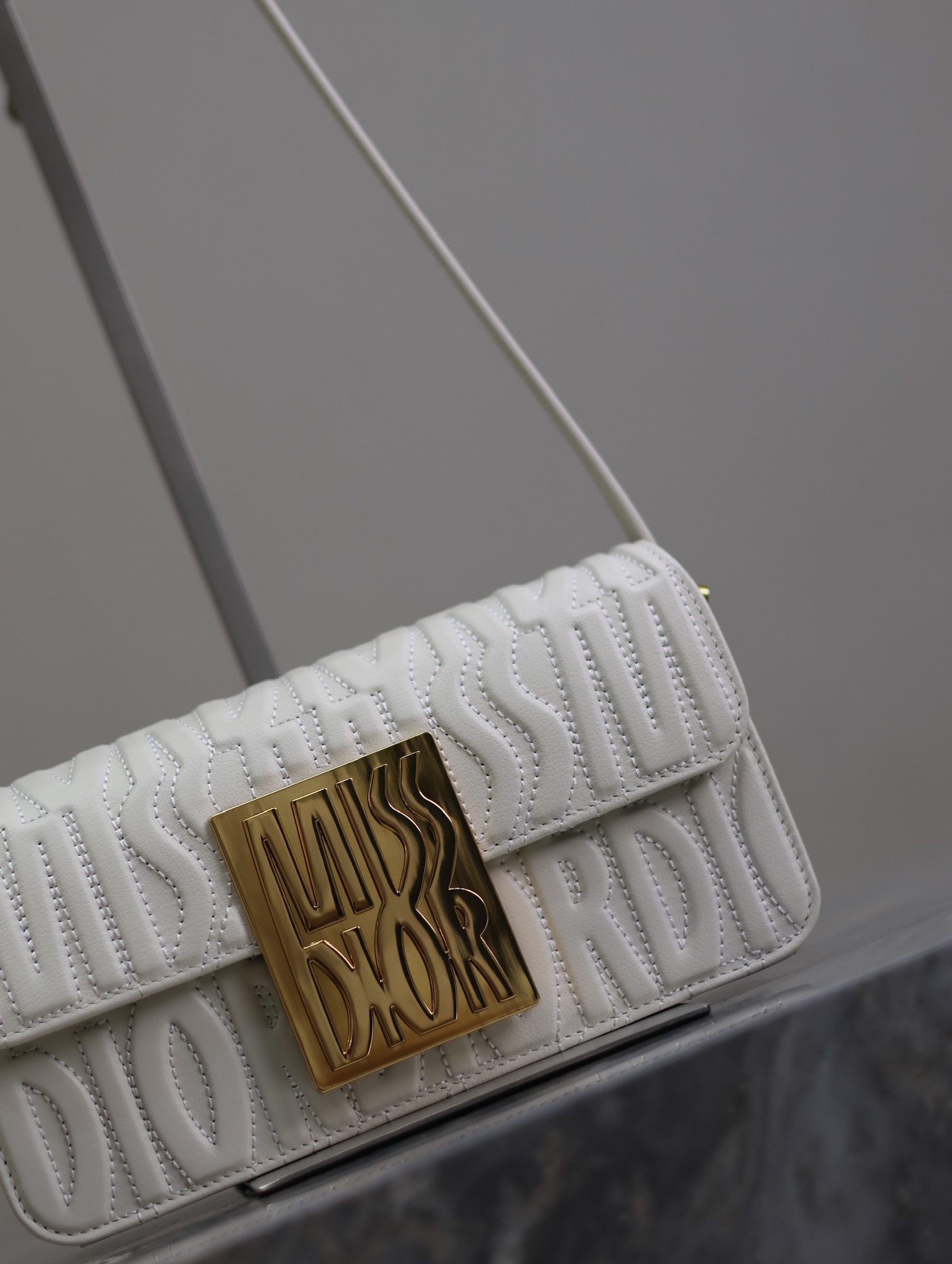 Bagsaaa Miss D10r Flap Bag Latte Quilted Miss D10r Allover Calfskin - 22 x 11 x 6 cm