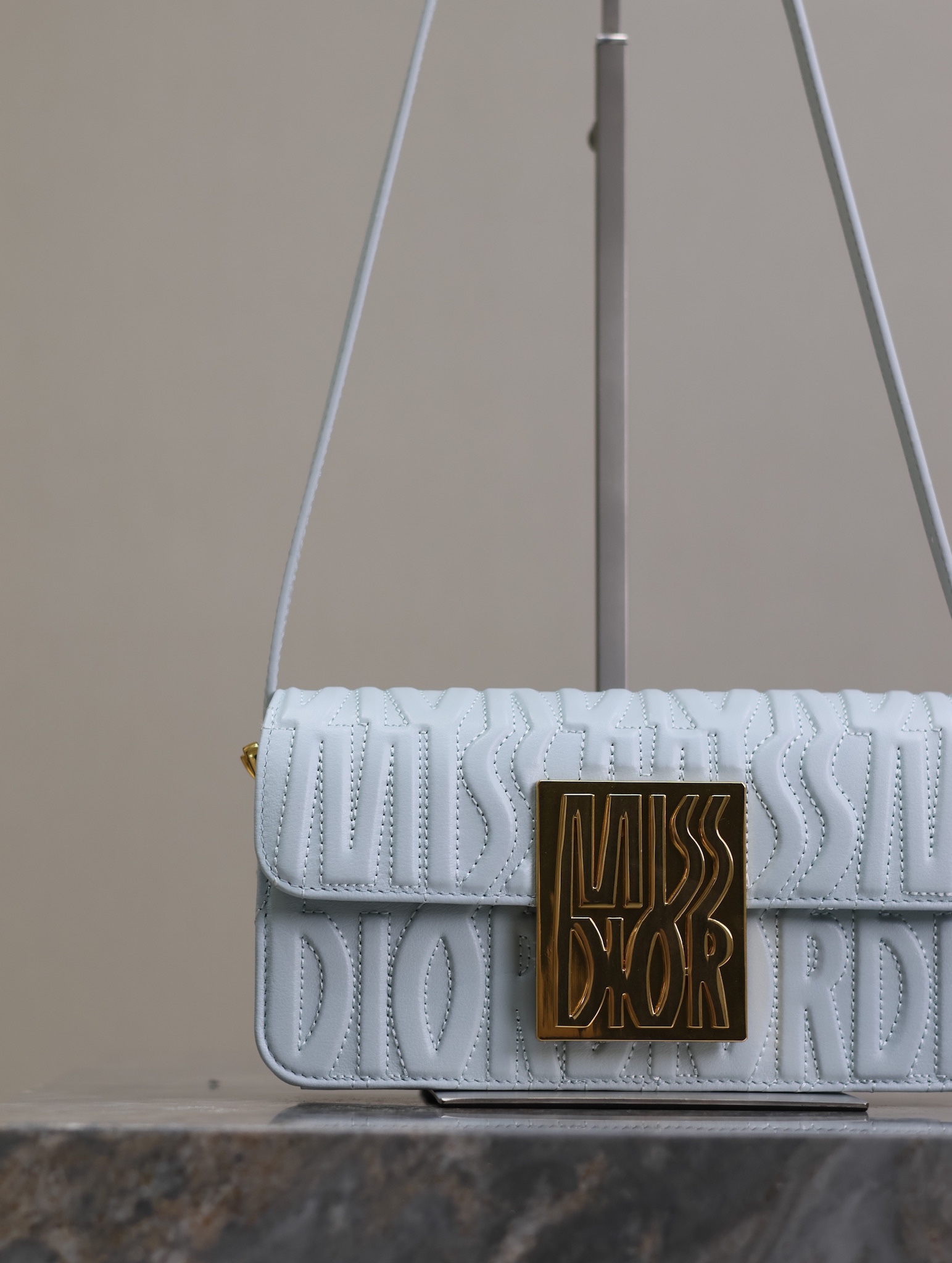 Bagsaaa Miss D10r Flap Bag Blue Quilted Miss D10r Allover Calfskin - 22 x 11 x 6 cm