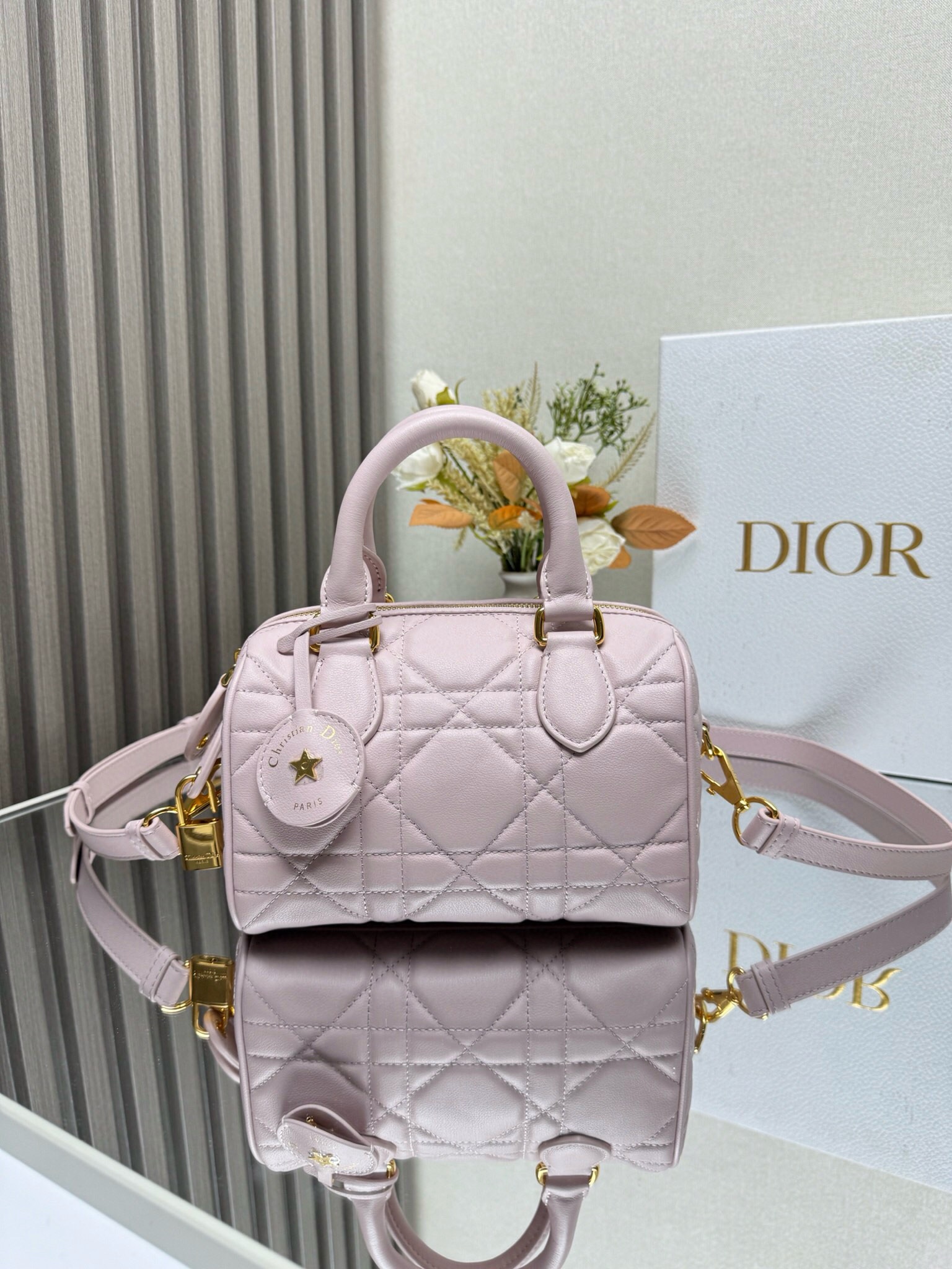 Bagsaaa D10r Groove 20 Bag Pale Pink Macrocannage Calfskin - 20.5 x 13.5 x 12 cm