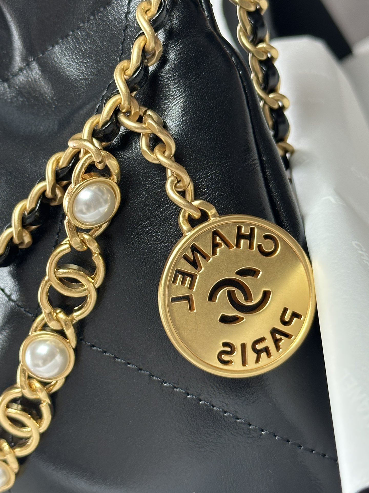 Bagsaaa Ch**el 22 Mini Handbag Black & Imitation Pearls AS3980 - 20×19×6 Cm