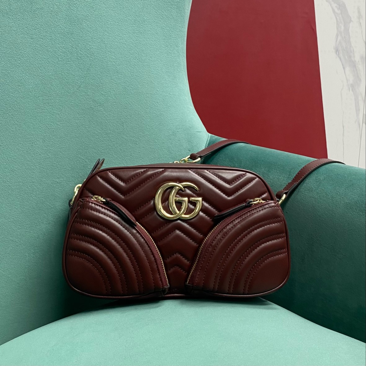 Bagsaaa Gvc*1 GG Marmont Small Shoulder Bag 798715 Red - 24.5 x 15 x 9 cm