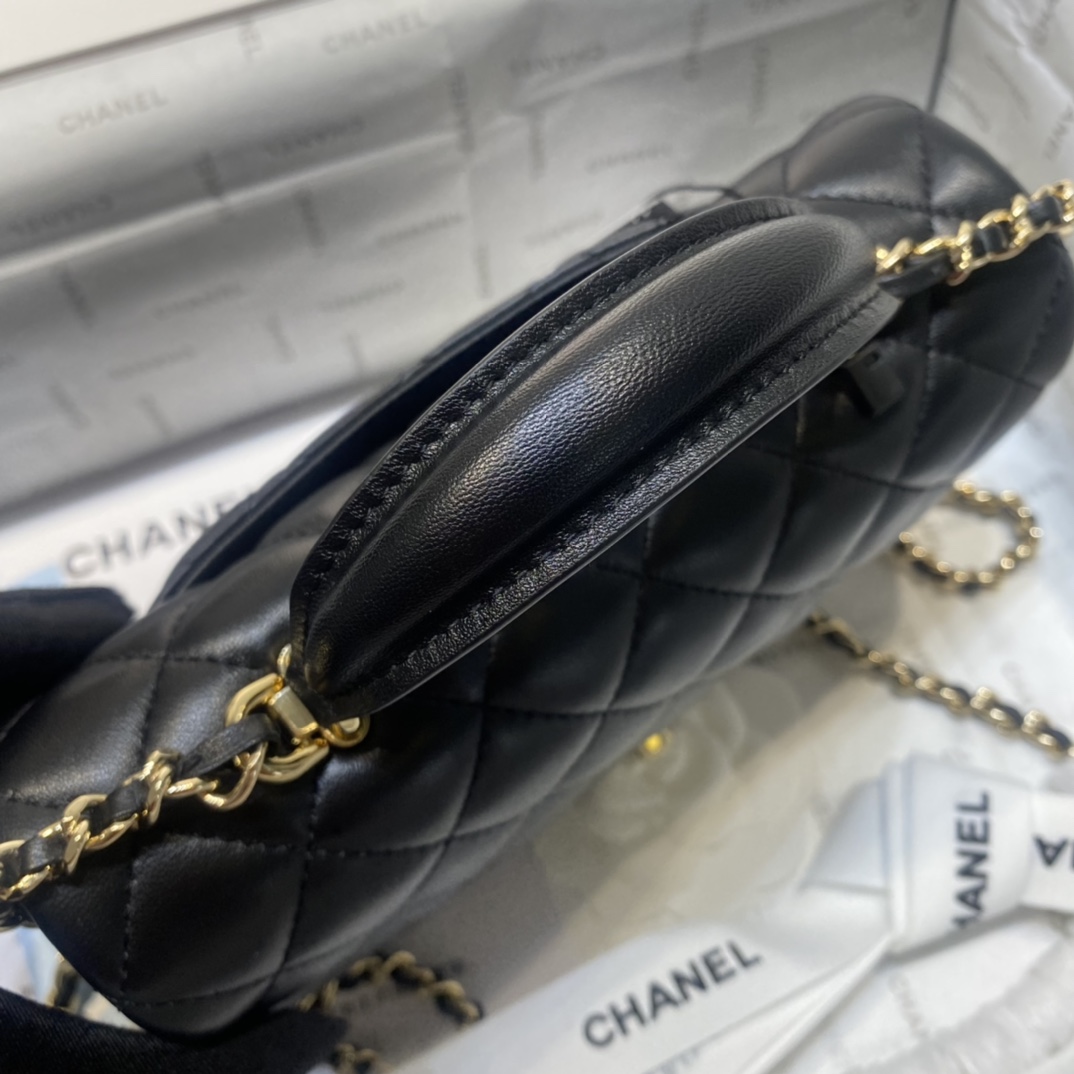 Bagsaaa Ch**el Mini Classic Handbag With Top Handle AS2431 Black - 12 × 20 × 6 cm