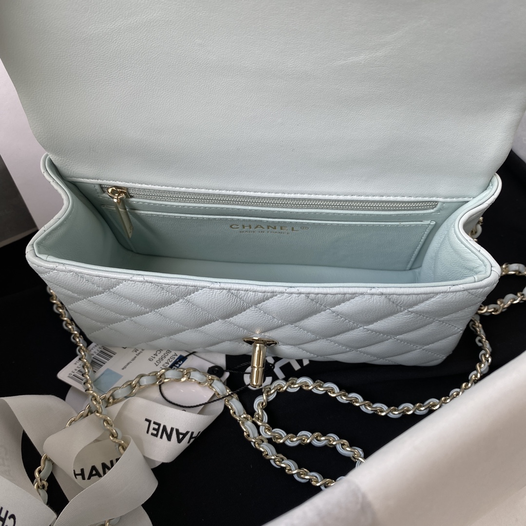 Bagsaaa Ch**el Mini Classic Handbag With Top Handle AS2431 Light Blue - 12 × 20 × 6 cm