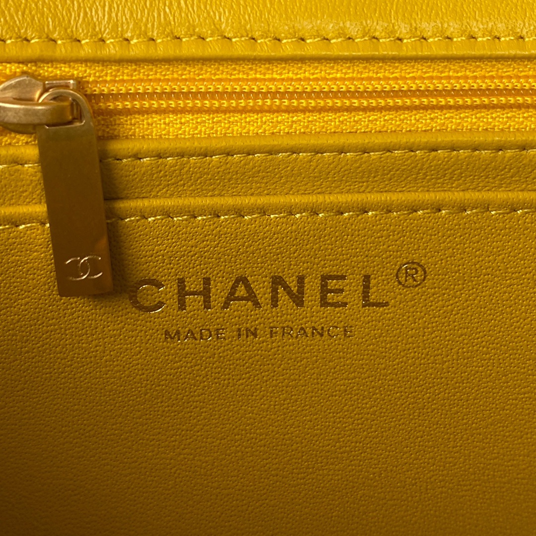 Bagsaaa Ch**el Mini Classic Handbag With Top Handle AS2431 Yellow - 12 × 20 × 6 cm